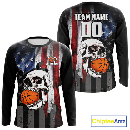 Personalized Skull Basketball Shirts Custom Team's Name American Flag Cool basketball player Jersey NQS11391