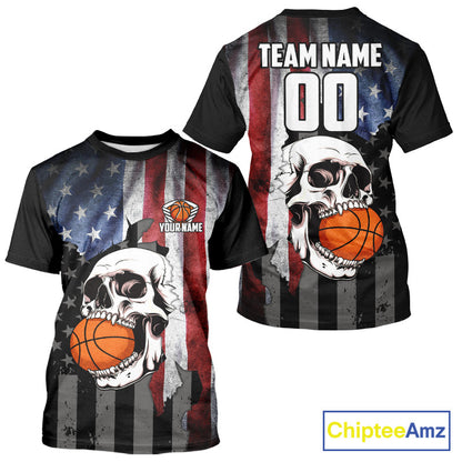 Personalized Skull Basketball Shirts Custom Team's Name American Flag Cool basketball player Jersey NQS11391