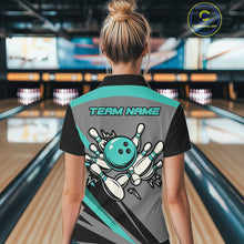 Load image into Gallery viewer, Personalized Gray and Turquoise Bowling Team Shirts For Women Custom Bowling Polo, Quarter Zip Shirts NQS10822