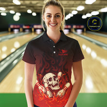 Load image into Gallery viewer, Red Skull Bowling Shirts With Flames custom quarter zip, polo team jerseys, bowling jerseys Women NQS10998