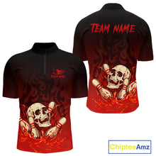 Load image into Gallery viewer, Red Skull Bowling Shirts With Flames custom quarter zip, polo team jerseys, bowling jerseys men NQS10998