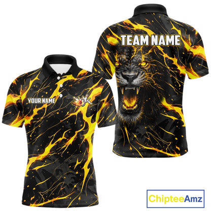 Custom Black and Gold Lightning Thunder Lion Bowling Shirts for Men, Lion Team Bowling League Jerseys NQS11600