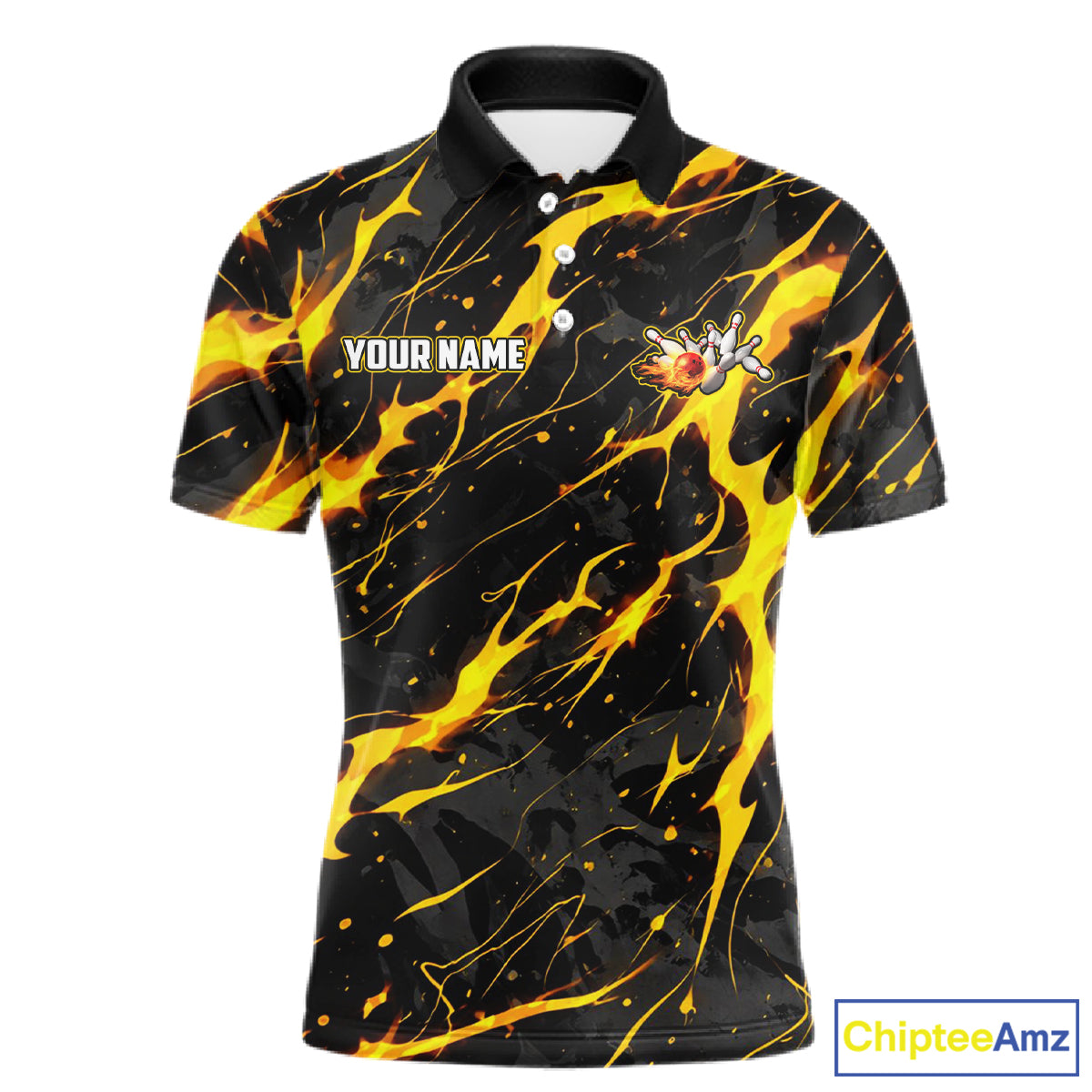 Custom Black and Gold Lightning Thunder Lion Bowling Shirts for Men, Lion Team Bowling League Jerseys NQS11600