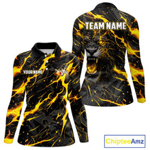 Load image into Gallery viewer, Custom Black &amp; Gold Lightning Thunder Lion Bowling Shirts for Women, Lion Team Bowling League Jerseys NQS11600