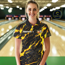 Load image into Gallery viewer, Custom Black &amp; Gold Lightning Thunder Lion Bowling Shirts for Women, Lion Team Bowling League Jerseys NQS11600