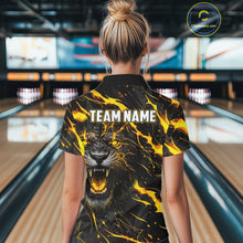 Load image into Gallery viewer, Custom Black &amp; Gold Lightning Thunder Lion Bowling Shirts for Women, Lion Team Bowling League Jerseys NQS11600