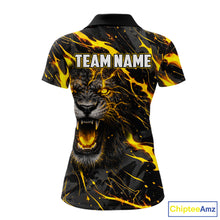 Load image into Gallery viewer, Custom Black &amp; Gold Lightning Thunder Lion Bowling Shirts for Women, Lion Team Bowling League Jerseys NQS11600