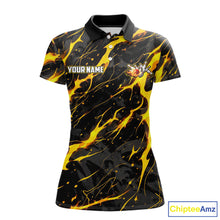 Load image into Gallery viewer, Custom Black &amp; Gold Lightning Thunder Lion Bowling Shirts for Women, Lion Team Bowling League Jerseys NQS11600