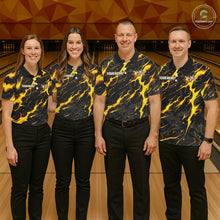 Load image into Gallery viewer, Custom Black &amp; Gold Lightning Thunder Lion Bowling Shirts for Women, Lion Team Bowling League Jerseys NQS11600