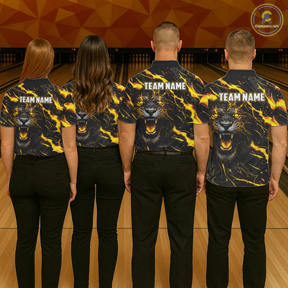 Custom Black & Gold Lightning Thunder Lion Bowling Shirts for Women, Lion Team Bowling League Jerseys NQS11600