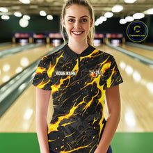 Load image into Gallery viewer, Custom Black &amp; Gold Lightning Thunder Lion Bowling Shirts for Women, Lion Team Bowling League Jerseys NQS11600