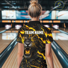 Load image into Gallery viewer, Custom Black &amp; Gold Lightning Thunder Lion Bowling Shirts for Women, Lion Team Bowling League Jerseys NQS11600