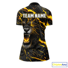 Load image into Gallery viewer, Custom Black &amp; Gold Lightning Thunder Lion Bowling Shirts for Women, Lion Team Bowling League Jerseys NQS11600