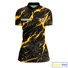 Load image into Gallery viewer, Custom Black &amp; Gold Lightning Thunder Lion Bowling Shirts for Women, Lion Team Bowling League Jerseys NQS11600