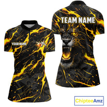 Load image into Gallery viewer, Custom Black &amp; Gold Lightning Thunder Lion Bowling Shirts for Women, Lion Team Bowling League Jerseys NQS11600