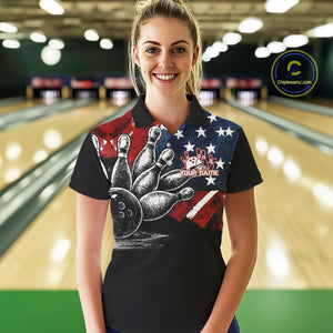 Personalized American Flag Bowling Team Shirts For Women, Patriotic Bowling Gifts NQS10829