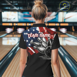 Personalized American Flag Bowling Team Shirts For Women, Patriotic Bowling Gifts NQS10829
