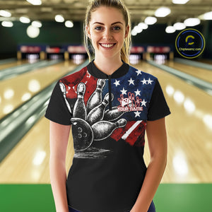 Personalized American Flag Bowling Team Shirts For Women, Patriotic Bowling Gifts NQS10829