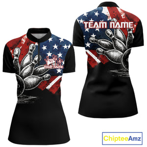 Personalized American Flag Bowling Team Shirts For Women, Patriotic Bowling Gifts NQS10829