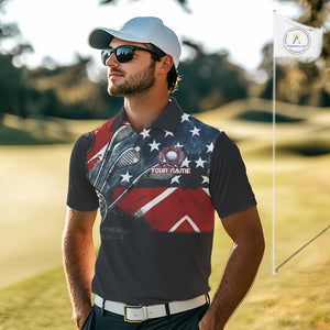 Personalized American Flag Golf Polo Shirts For Men, Patriotic Golf Gifts NQS10830