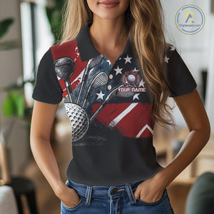 Personalized American Flag Golf Polo Shirts For Women, Patriotic Golf Gifts NQS10830