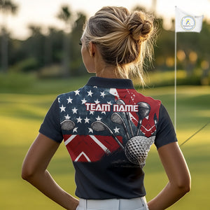 Personalized American Flag Golf Polo Shirts For Women, Patriotic Golf Gifts NQS10830