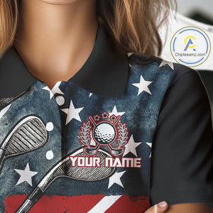 Personalized American Flag Golf Polo Shirts For Women, Patriotic Golf Gifts NQS10830