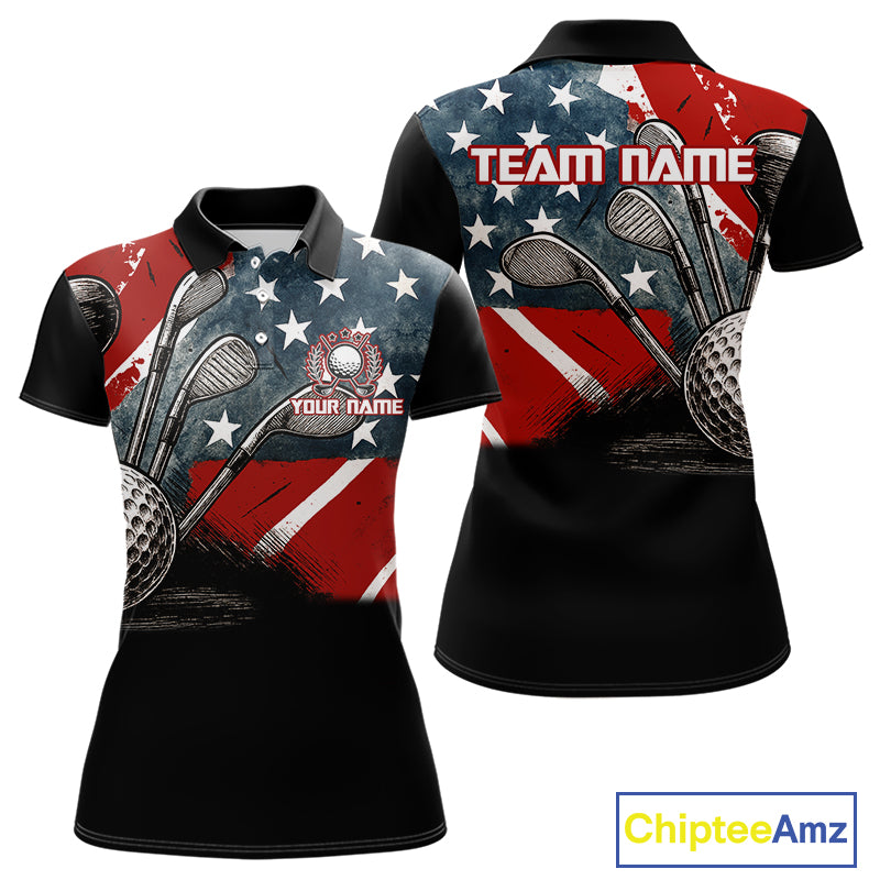 Personalized American Flag Golf Polo Shirts For Women, Patriotic Golf Gifts NQS10830