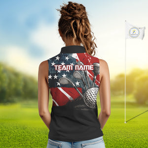 Personalized American Flag Sleeveless Golf Polo Shirts For Women, Patriotic Golf Gifts NQS10830