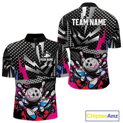 Colorful Lightning pattern Bowling Polo, Quarter Zip Shirts For Men Custom Team Bowling Jerseys NQS11202