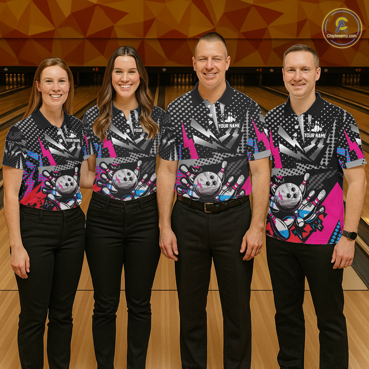 Colorful Lightning pattern Bowling Polo, Quarter Zip Shirts For Women Custom Team Bowling Jerseys NQS11202
