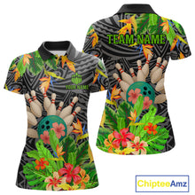 Load image into Gallery viewer, Green tropical flower tribal pattern Bowling Shirts For Women Custom Bowling Team Jerseys Outfit NQS11005