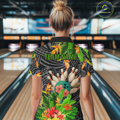 Green tropical flower tribal pattern Bowling Shirts For Women Custom Bowling Team Jerseys Outfit NQS11005