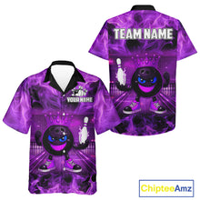 Load image into Gallery viewer, Funny Crown Bowling Purple Flame Bowling Button-up Shirt Custom Hawaiian Bowling Team Jersey NQS11721