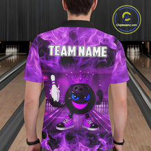 Load image into Gallery viewer, Funny Crown Bowling Purple Flame Bowling Polo, Quarter Zip Shirt For Men Custom Bowling Team Jersey NQS11721