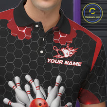 Load image into Gallery viewer, Black and Red Hexagon pattern Bowling Shirts For Men custom bowling team jersey with name NQS11020