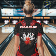 Load image into Gallery viewer, Black and Red Hexagon pattern Bowling Shirts For Women custom bowling team jersey with name NQS11020