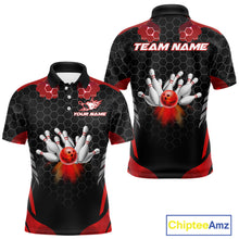 Load image into Gallery viewer, Black and Red Hexagon pattern Bowling Shirts For Men custom bowling team jersey with name NQS11020