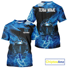 Load image into Gallery viewer, Black and Blue Flame Lightning Thunder Disc golf T-Shirt Custom disc golf attire NQS10846