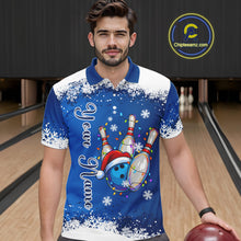 Load image into Gallery viewer, Blue and White snowflake Christmas Bowling Shirts For Men custom Xmas bowling team jersey with name NQS11026