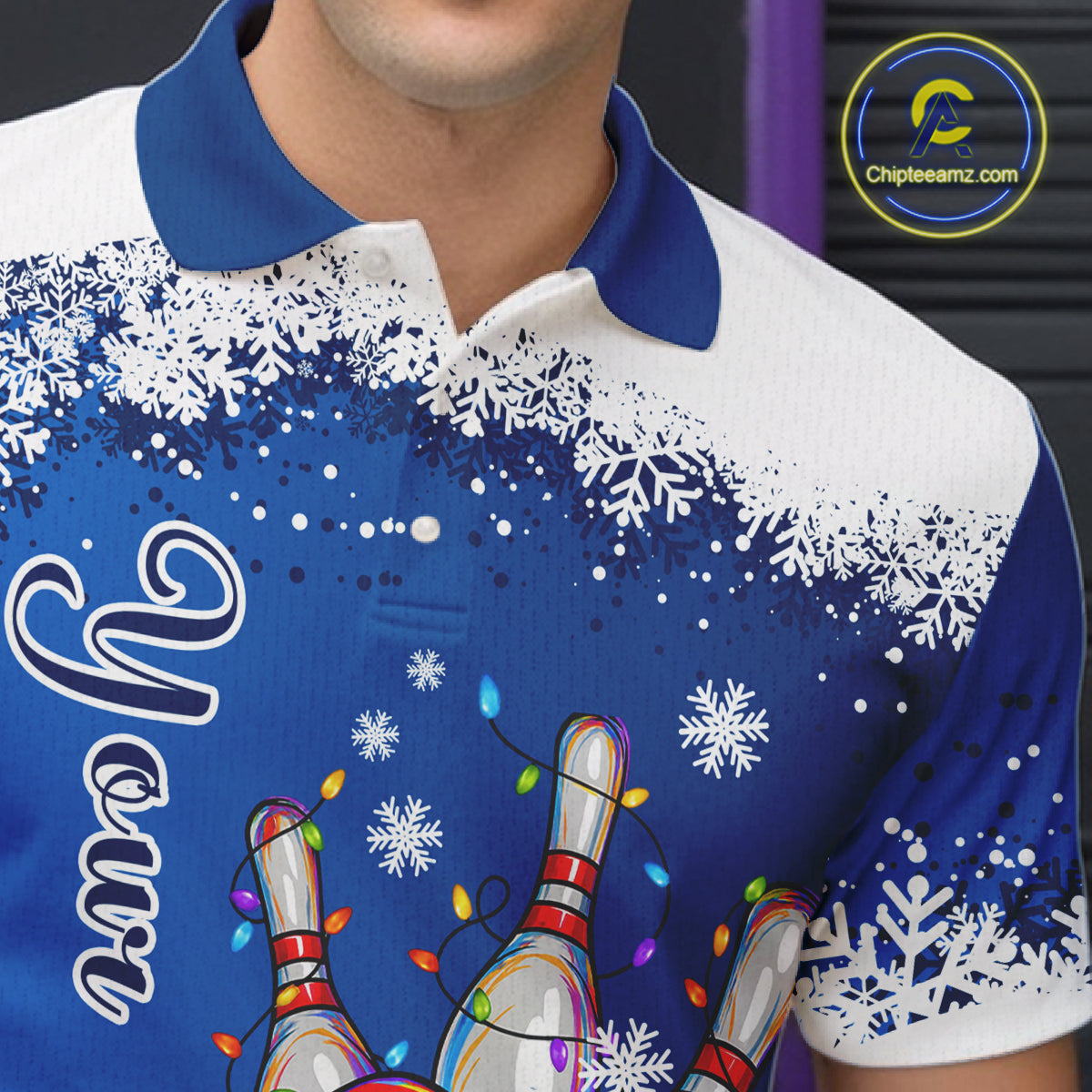 Blue and White snowflake Christmas Bowling Shirts For Men custom Xmas bowling team jersey with name NQS11026