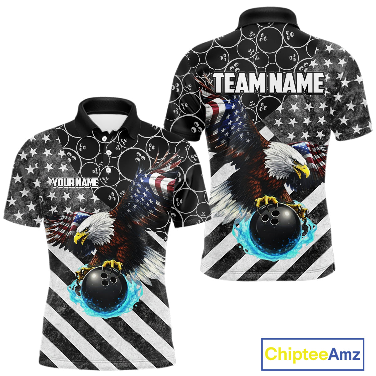 Black and White American flag Eagle Bowling shirt for men custom Patriotic Bowling Team League Jersey NQS11424