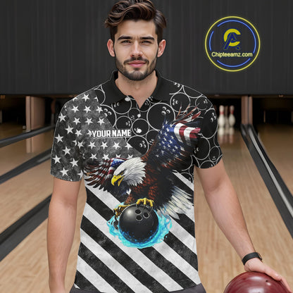 Black and White American flag Eagle Bowling shirt for men custom Patriotic Bowling Team League Jersey NQS11424