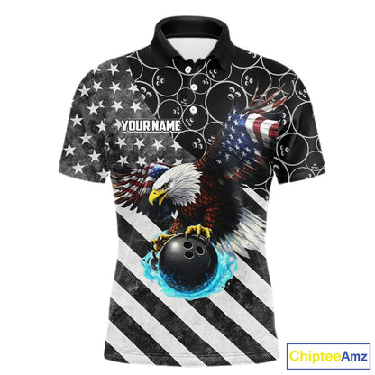 Black and White American flag Eagle Bowling shirt for men custom Patriotic Bowling Team League Jersey NQS11424
