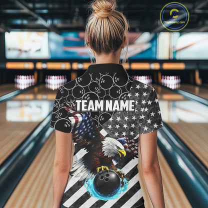 Black and White American flag Eagle Women Bowling shirts custom Patriotic Bowling Team League Jersey NQS11424