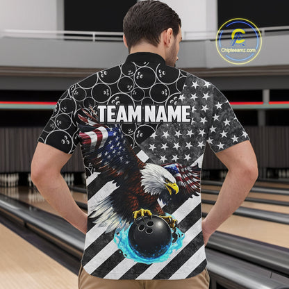 Black and White American flag Eagle Bowling shirt for men custom Patriotic Bowling Team League Jersey NQS11424