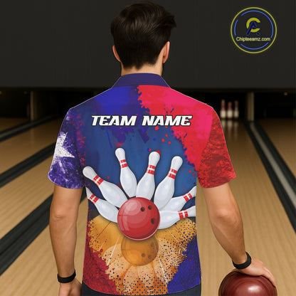 Custom Texas Flag Bowling Button-up Shirt, Patriotic Texas Bowling Team League Jerseys NQS11626