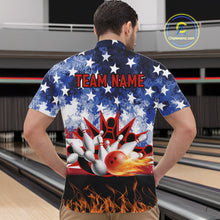 Load image into Gallery viewer, Custom American Flag Flame Bowling Polo, Quarter Zip Shirts For Men, Patriotic Bowling Team Jersey NQS11041