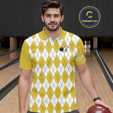 Load image into Gallery viewer, Yellow argyle pattern Beer Bowling Shirts For Men Custom My drinking team has a bowling problem NQS10862