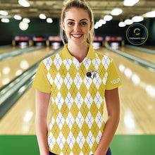 Load image into Gallery viewer, Yellow argyle pattern Beer Bowling Shirts For Women Custom My drinking team has a bowling problem NQS10862